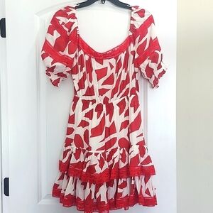 Stellah Red and White Laced Tiered Mini Dress Small